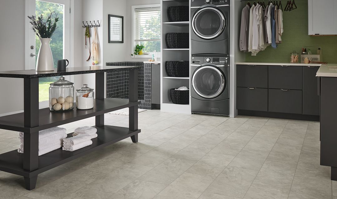 laundry Shale color floor tiles in a laundry room